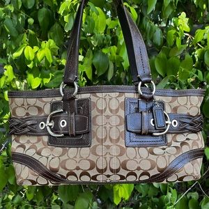 COACH BROWN SOHO SIGNITURE ZIP JACQUARD SATCHEL TOTE HANDBAG # 05089